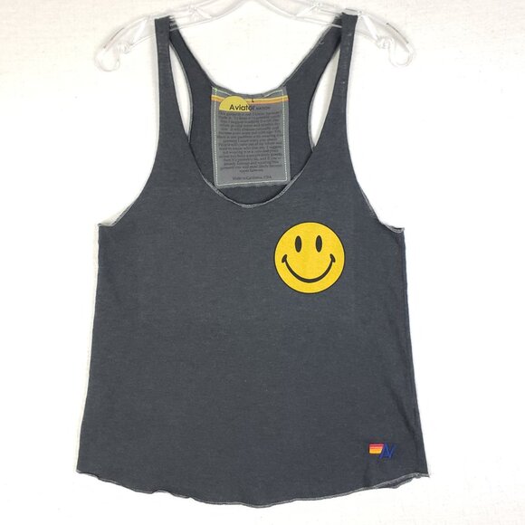 Aviator Nation Tops - Aviator Nation Tank Top Smiley Print Soft Charcoal size L
